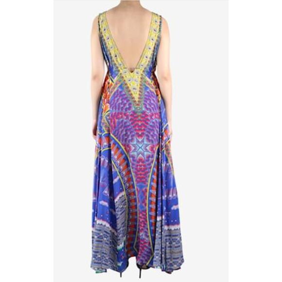 Camilla 100% Silk Swarovski Beaded V-Neck Bright Print Maxi Dress Size Medium/Lg - Picture 2 of 11